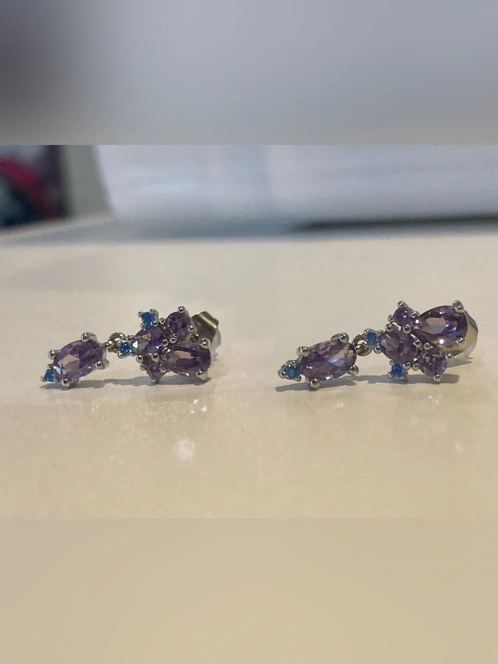 New! Purple CZ Drop Earrings - Sparkling Teardrop & Oval Design
